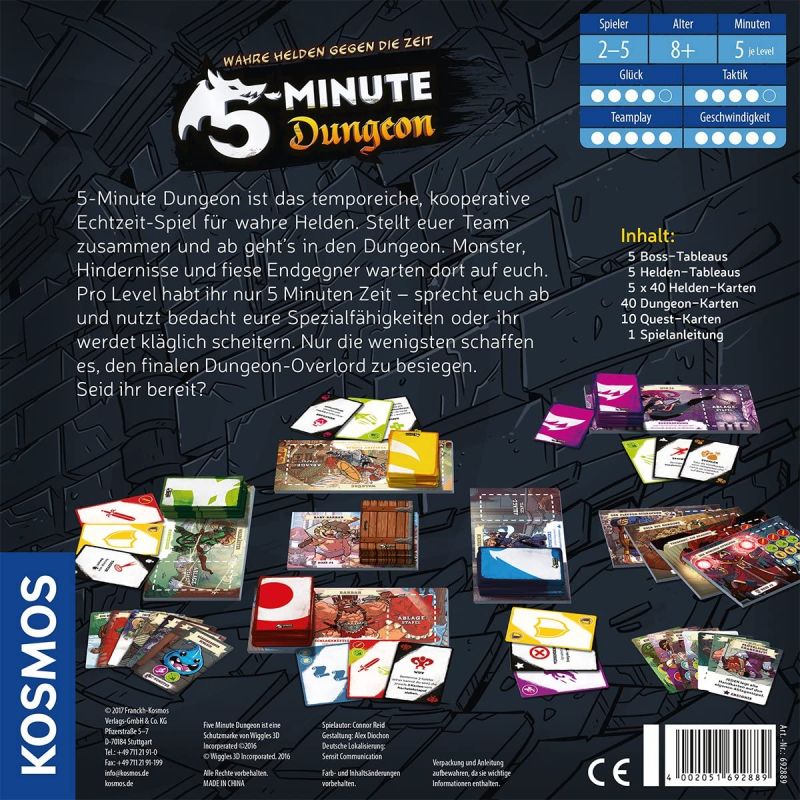 5-Minute Dungeon Rückseite deutsche Ausgabe von KOSMOS