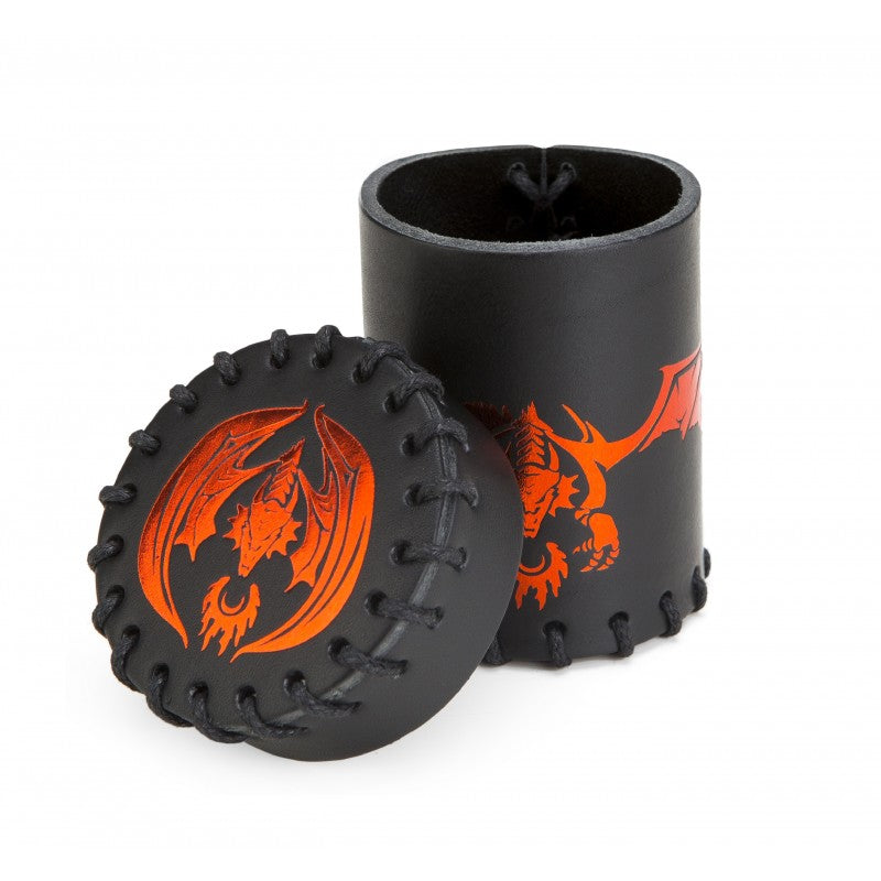 Flying Dragon Würfelbecher – schwarze Lederoptik mit Drachenprägung