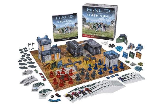 Halo Flashpoint Spartan Edition – Spielaufbau mit Figuren, Board und Terrain