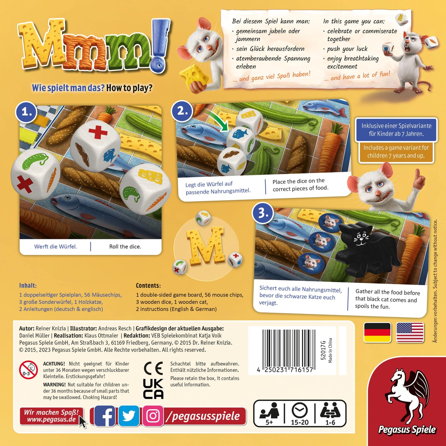 Mmm! – Rückseite der Spielschachtel mit Spielübersicht und Komponenten
