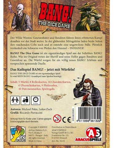 BANG! The Dice Game Würfelspiel im Wildwest-Setting mit geheimen Rollen und spannenden Duellen Rückseite