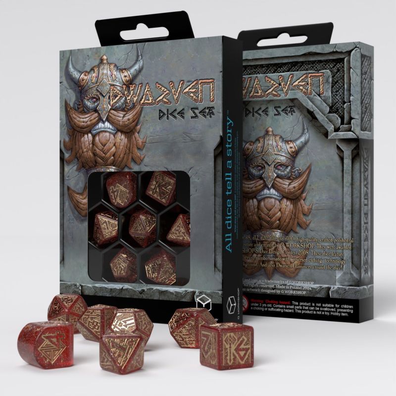 Dwarven Dice Set Jewels mit 7 roten RPG Würfeln von Q-Workshop