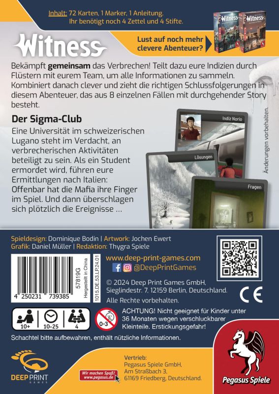 Witness Der Sigma-Club von Deep Print Games Rückseite