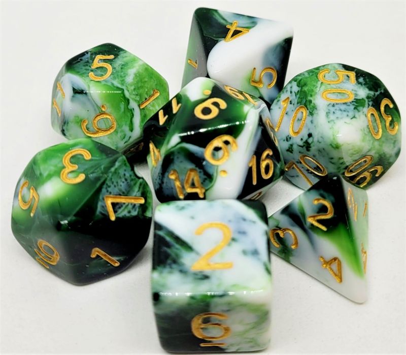 Würfelset Racing Green White mit 7 RPG Würfeln von dice4friends