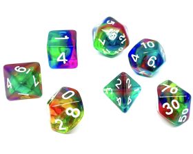 Würfelset Transparent Rainbow Storm mit 7 RPG Würfeln von dice4friends