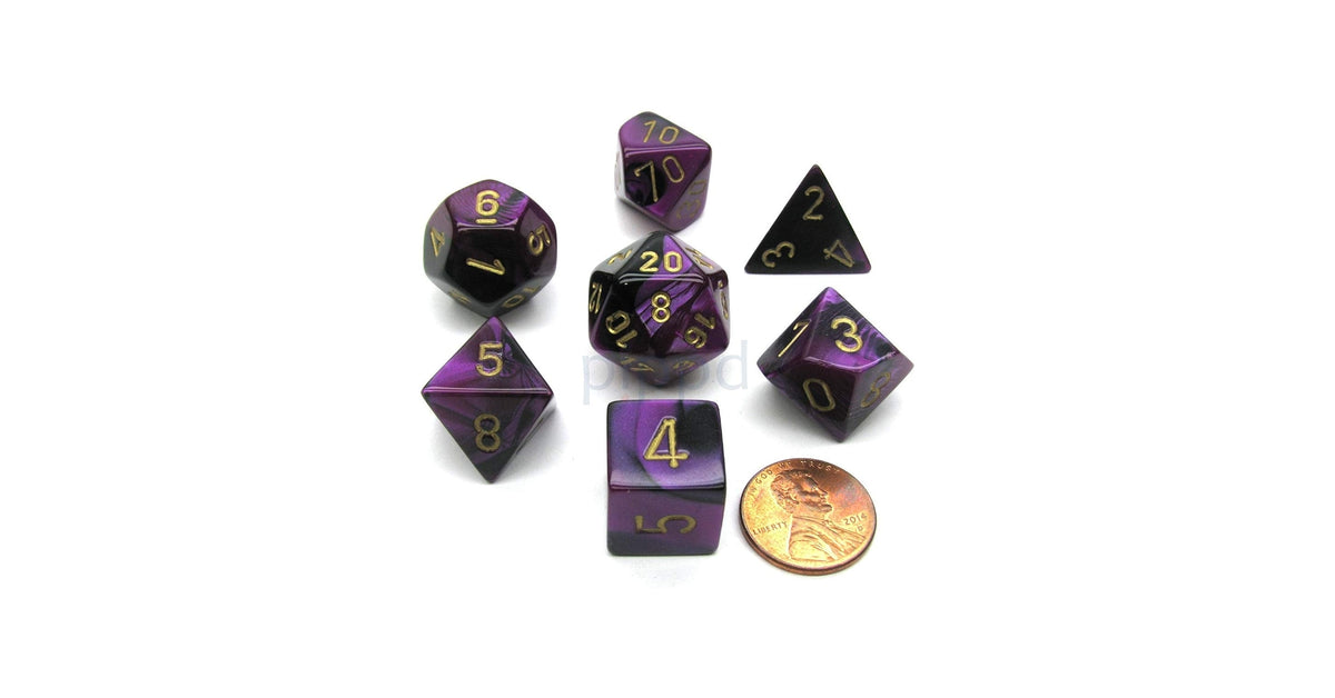 Chessex Gemini Black-Purple Gold Mini Würfelset mit 7 Rollenspielwürfeln
