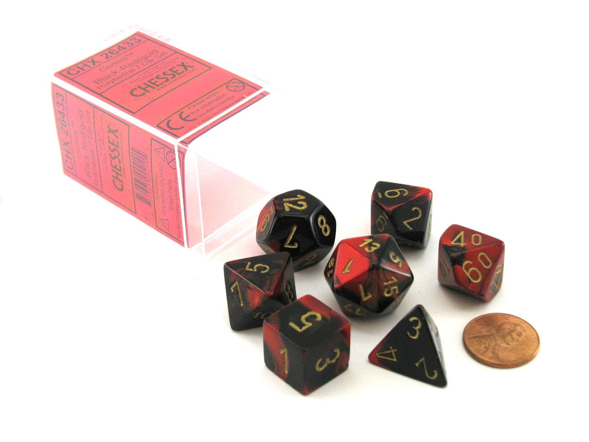 Chessex Gemini Black-Red Gold Mini Würfelset mit 7 Rollenspielwürfeln