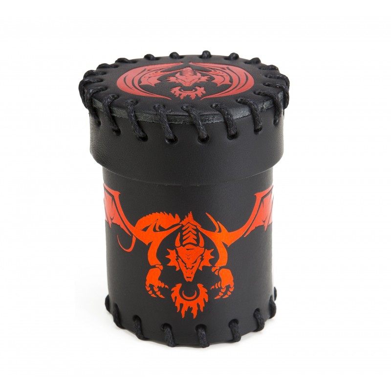 Flying Dragon Leather Dice Cup – Black & Red – Würfelbecher mit Drachenmotiv von Dice4friends – neu & OVP
