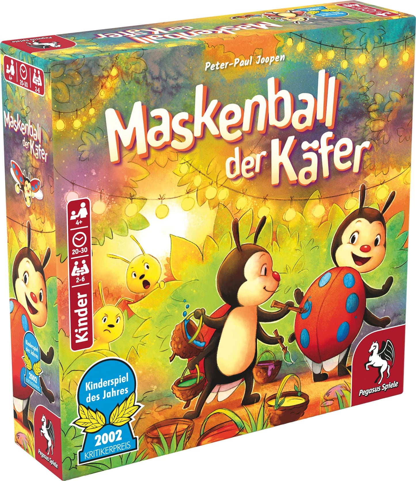 Kinderspiel Maskenball der Käfer von Drei Magier Spiele – Spielschachtel mit bunten Käfern