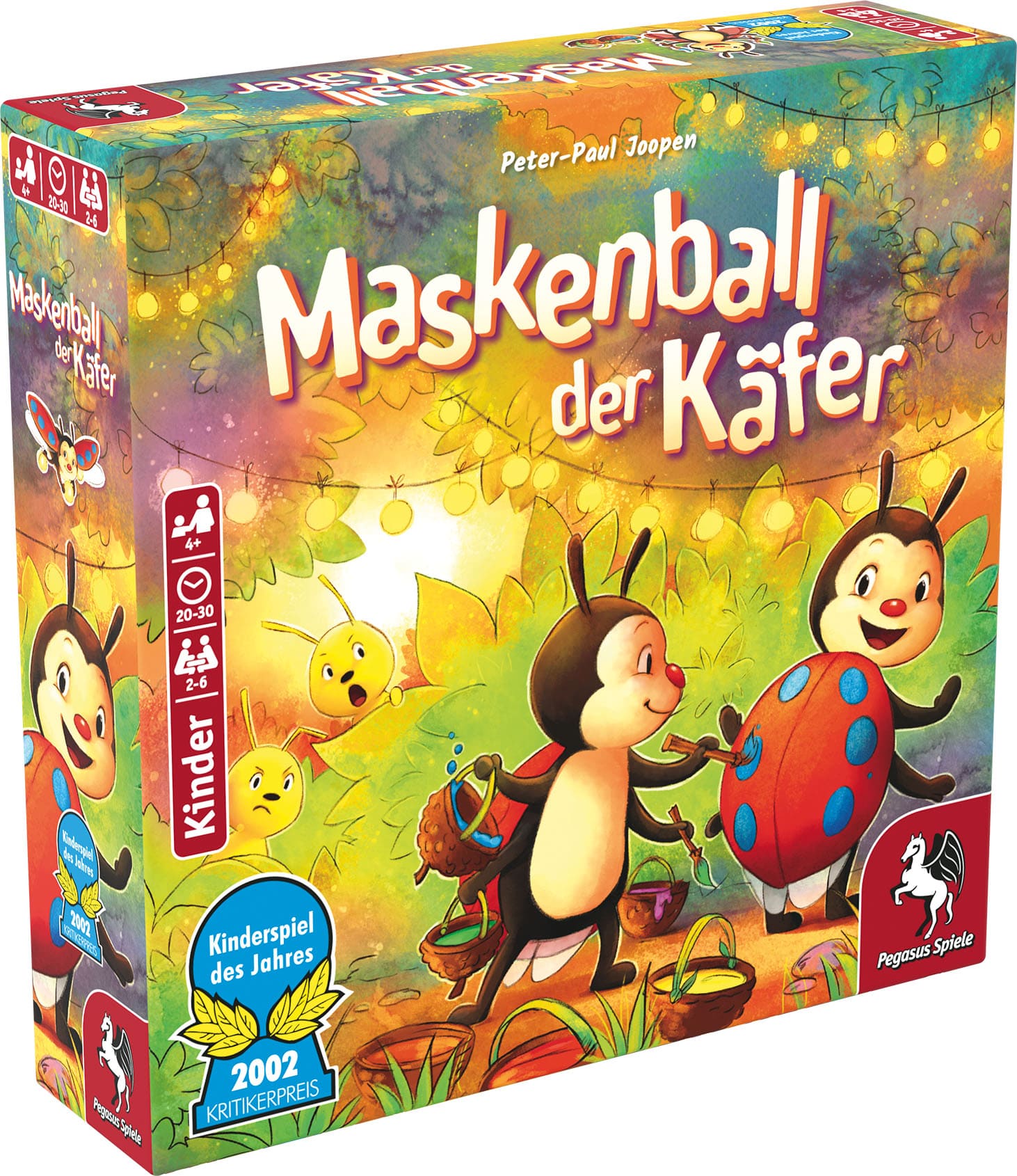Kinderspiel Maskenball der Käfer von Drei Magier Spiele – Spielschachtel mit bunten Käfern
