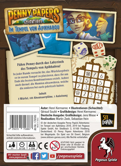Brettspiel Penny Papers Adventures – Im Tempel von Apikhabou von Sit Down! – Spielschachtel mit Abenteuerthema