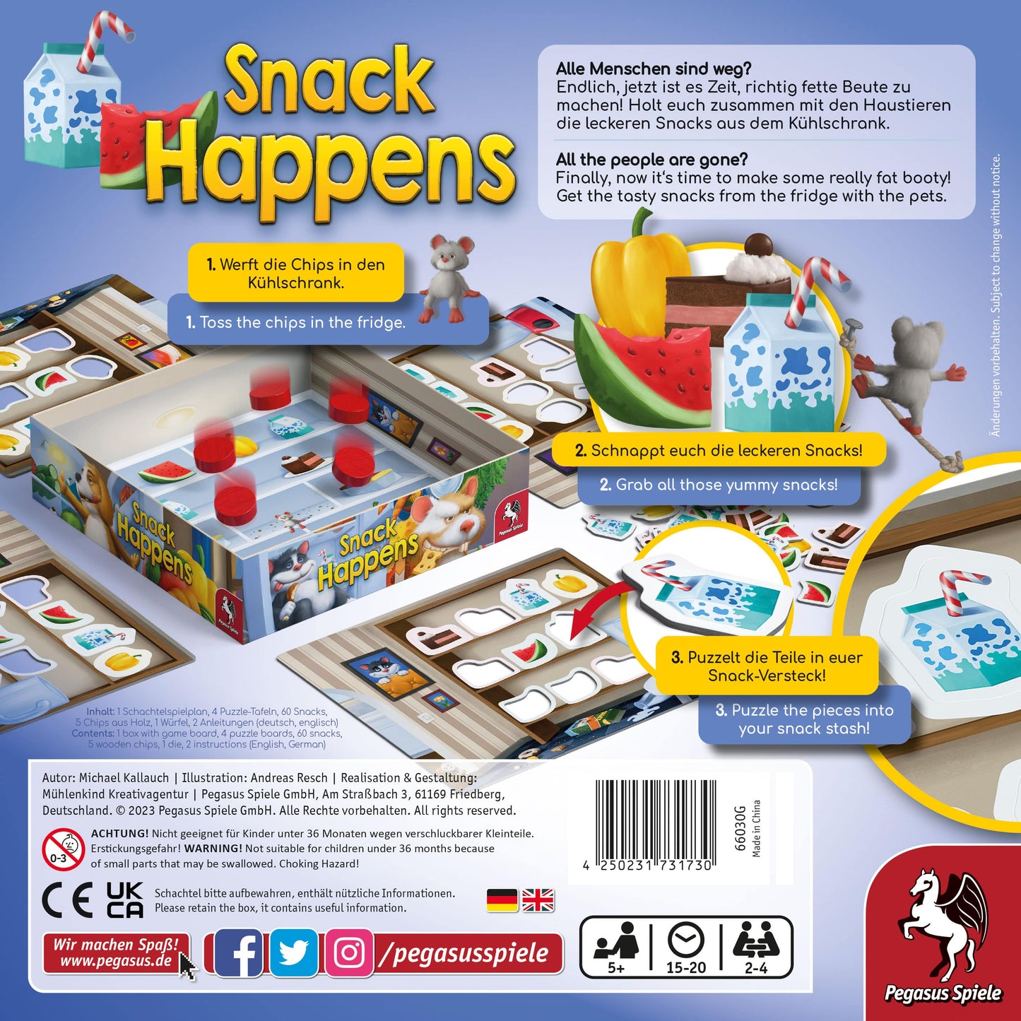 Snack Happens – Rückseite der Spielschachtel mit Spielübersicht und Infos