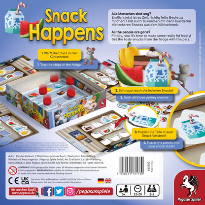 Snack Happens – Rückseite der Spielschachtel mit Spielübersicht und Infos