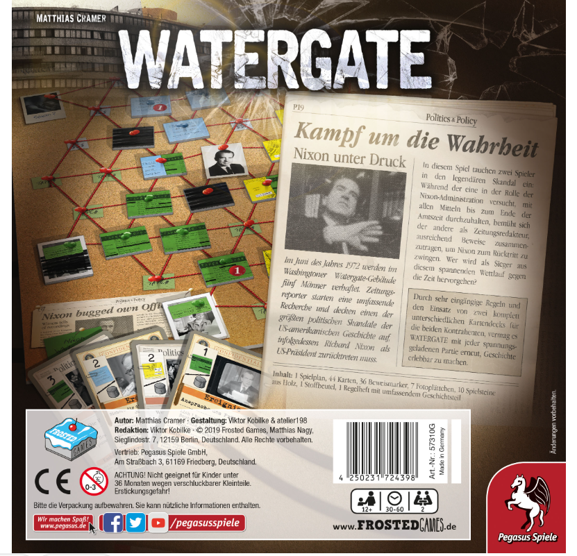 Watergate – Brettspiel Schachtel Rückseite mit Spielbeschreibung