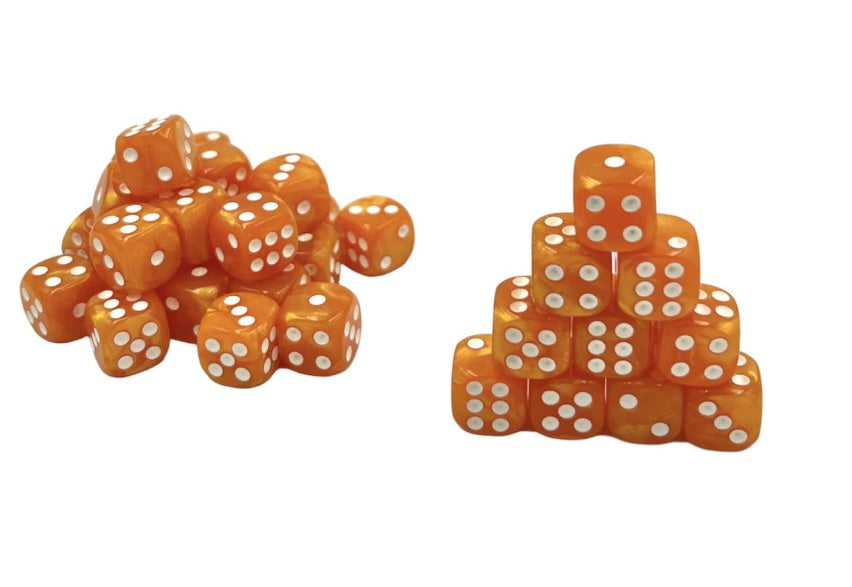 Würfelset D6 Pearl Orange/White – 36 Würfel im Perlmutt-Look von Dice4friends – neu & OVP