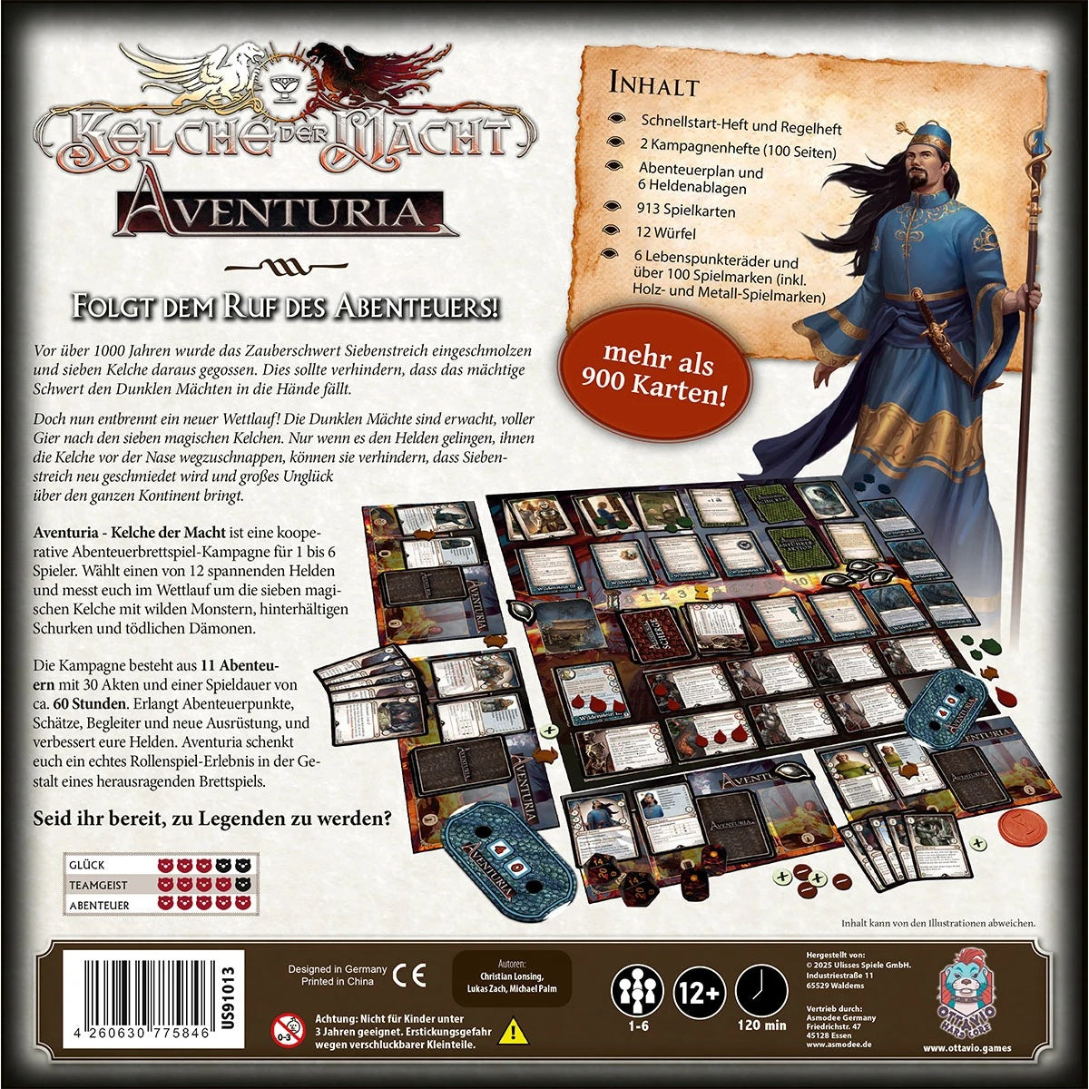 Aventuria Kelche der Macht kooperatives Abenteuerbrettspiel von Ulisses Rückseite