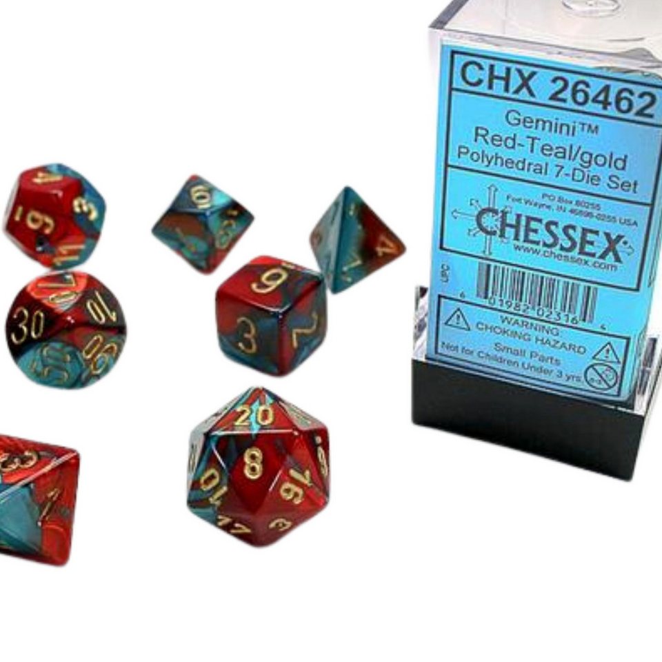 Chessex Gemini Red-Teal Gold Würfelset mit 7 Rollenspielwürfeln