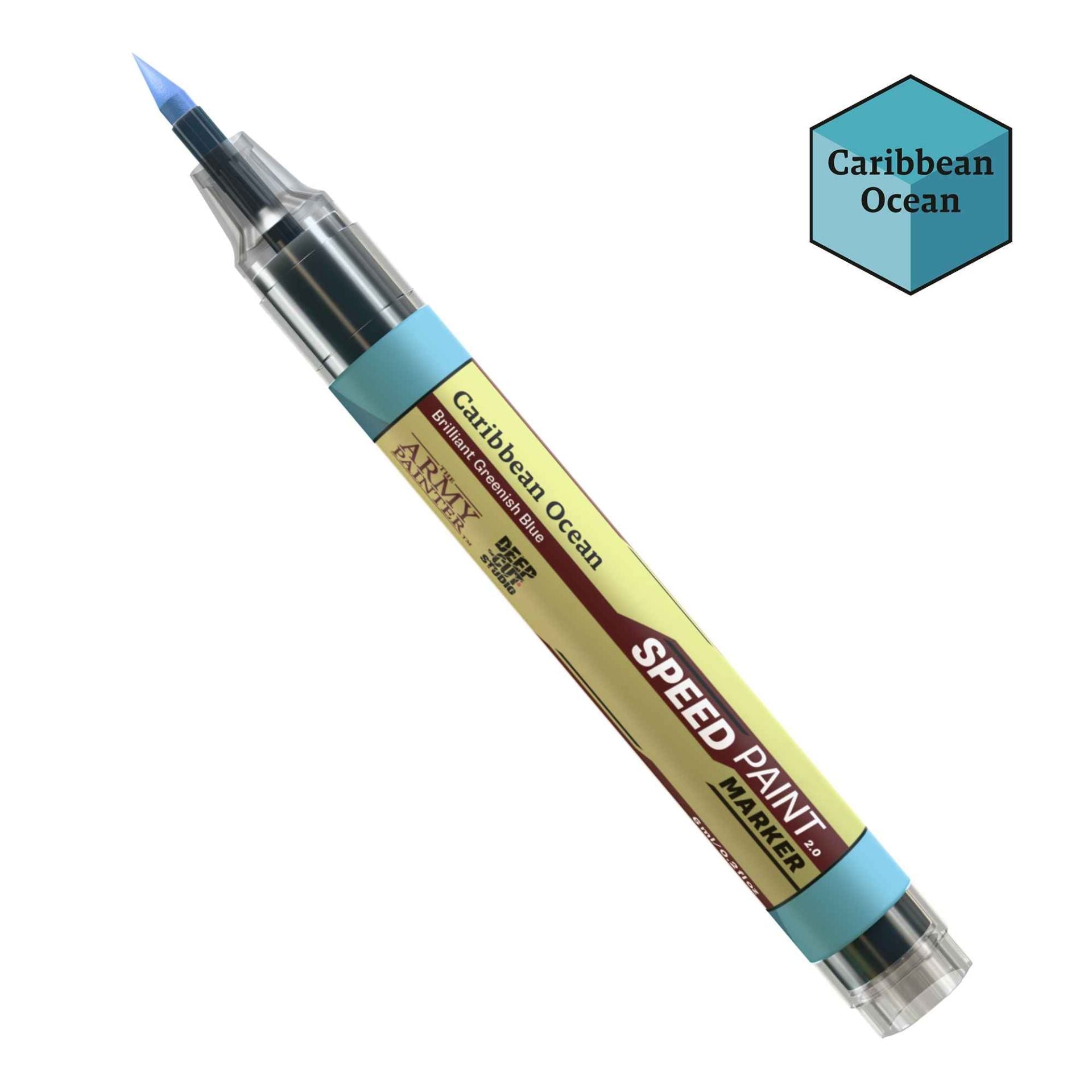 Speedpaint Marker Caribbean Ocean von The Army Painter in leuchtendem Türkiston, ideal für Wasser und magische Effekte auf Miniaturen.