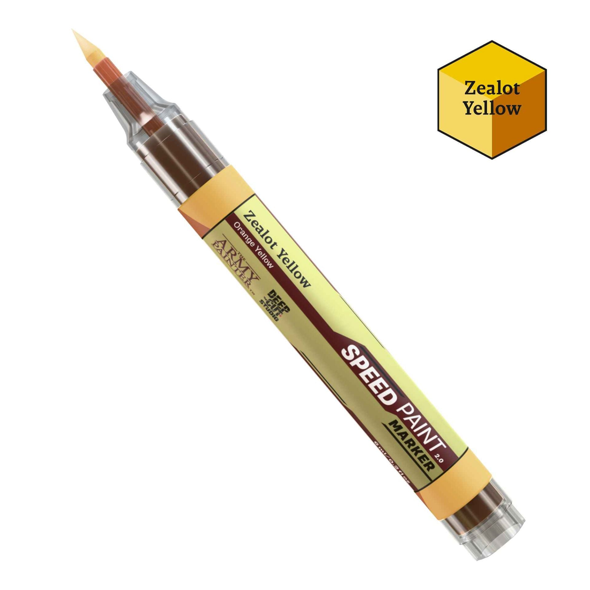 Speedpaint Marker Zealot Yellow von The Army Painter in kräftigem Gelbton, ideal für Rüstungen und leuchtende Effekte auf Miniaturen.
