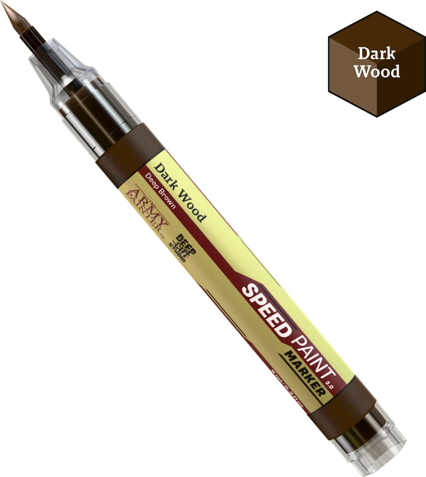 Speedpaint Marker Dark Wood von The Army Painter in dunklem Braunton, ideal zum Bemalen von Holz und Leder auf Miniaturen.