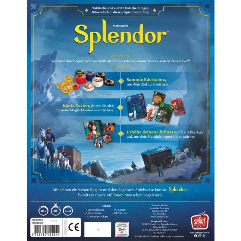 Splendor Refresh – Brettspiel Schachtel Rückseite mit Spielbeschreibung