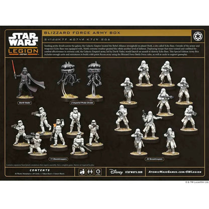 Star Wars: Legion – Blizzard Force Army Box mit 36 Miniaturen und Karten für eine 600-Punkte-Armee des Galaktischen Imperiums. Deutsche Ausgabe. Rückseite