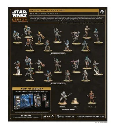 Star Wars Legion Mandalorian Army Box mit 36 Miniaturen für die Mandalorianer-Fraktion und exklusiver Din-Djarin-und-Grogu-Miniatur rückseite