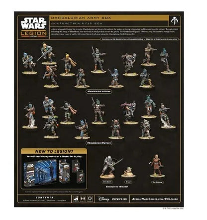 Star Wars Legion Mandalorian Army Box mit 36 Miniaturen für die Mandalorianer-Fraktion und exklusiver Din-Djarin-und-Grogu-Miniatur rückseite