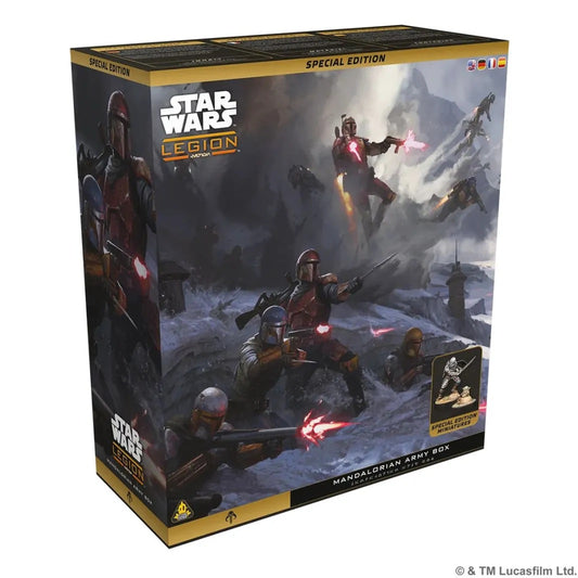 Star Wars Legion Mandalorian Army Box mit 36 Miniaturen für die Mandalorianer-Fraktion und exklusiver Din-Djarin-und-Grogu-Miniatur