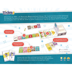 Stickers – Familienspiel Schachtel Rückseite mit Spielbeschreibung