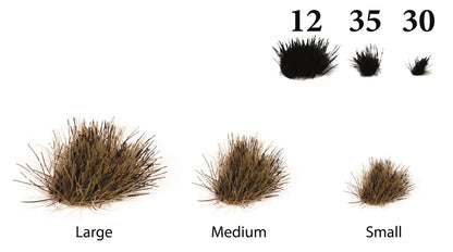 Größenübersicht der The Army Painter Winter Tufts mit 12 großen, 35 mittleren und 30 kleinen Grasbüscheln