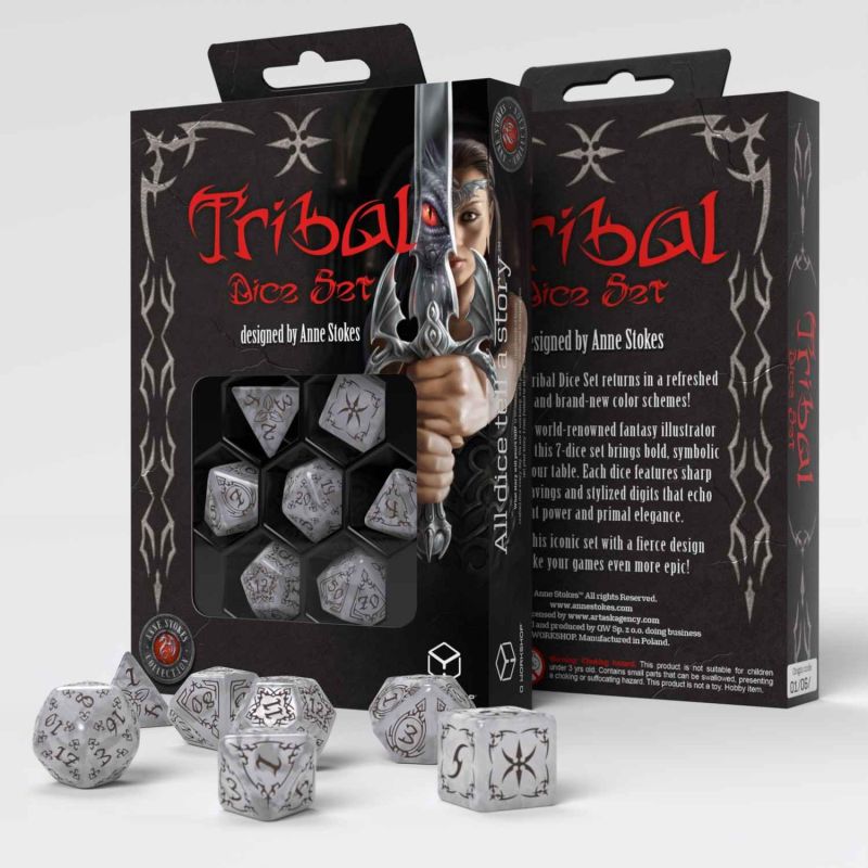 Tribal Dice Set Pearl & Brown mit 7 RPG Würfeln von Q-Workshop