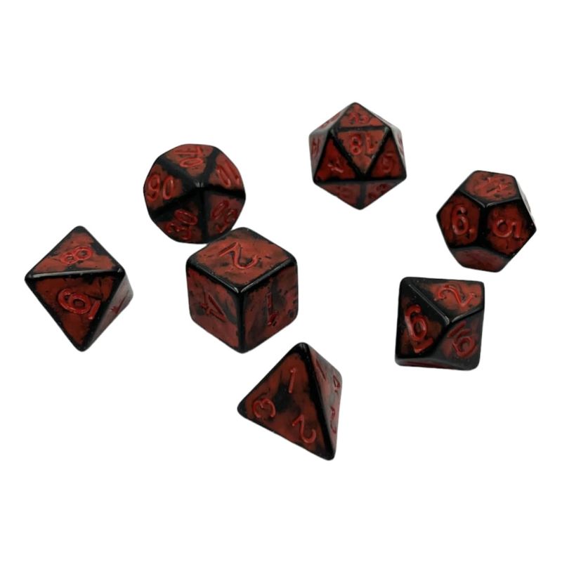 Würfelset Antik Dark Knight Red mit 7 RPG Würfeln von dice4friends