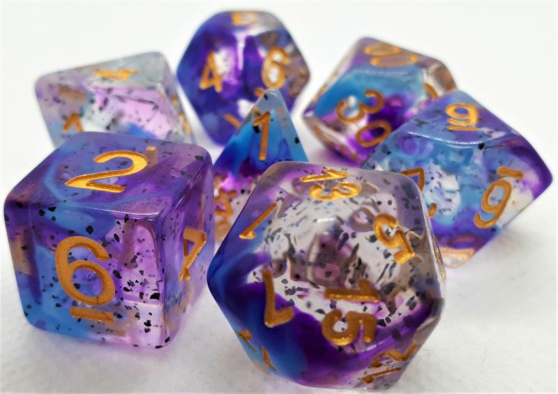 Würfelset Confetti Violet Sulfer mit 7 RPG Würfeln von dice4friends