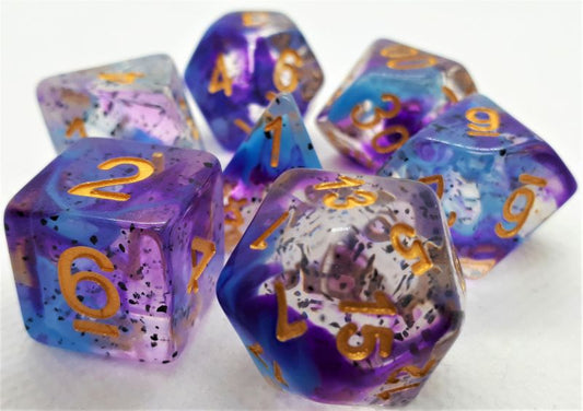 Würfelset Confetti Violet Sulfer mit 7 RPG Würfeln von dice4friends