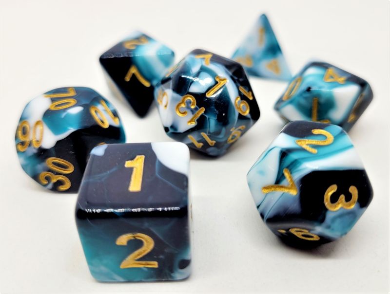 Würfelset Racing Petrol White mit 7 RPG Würfeln von dice4friends