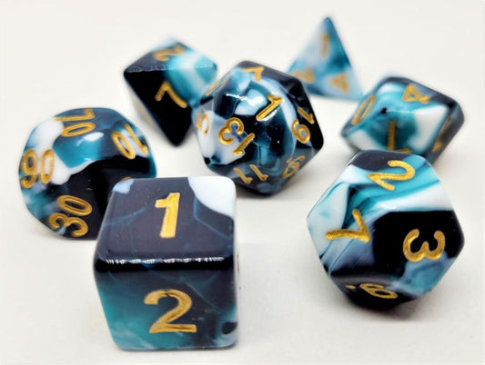 Würfelset Racing Petrol White mit 7 RPG Würfeln von dice4friends