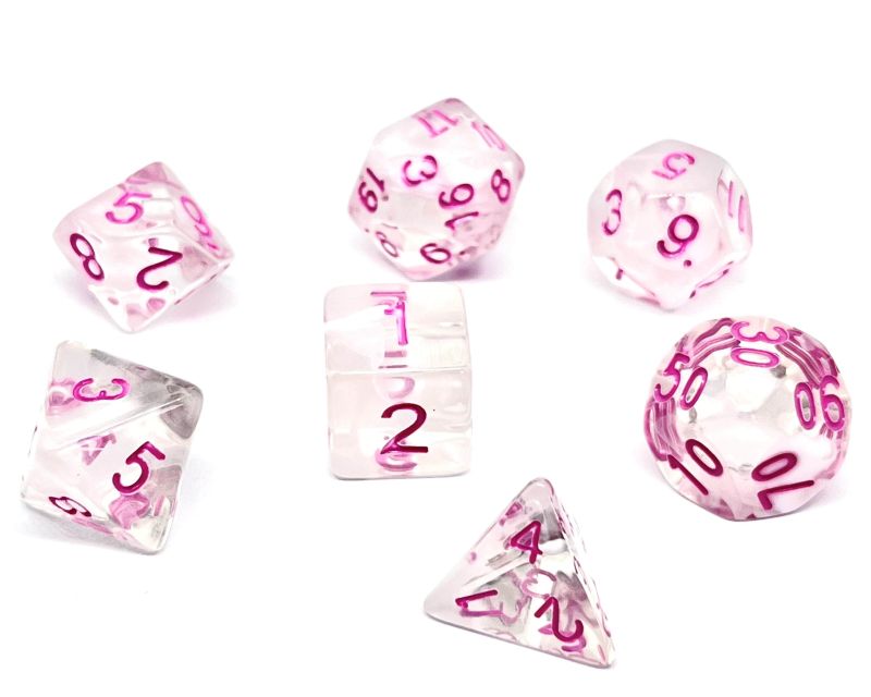 Würfelset Transparent Pink Princess mit 7 RPG Würfeln von dice4friends